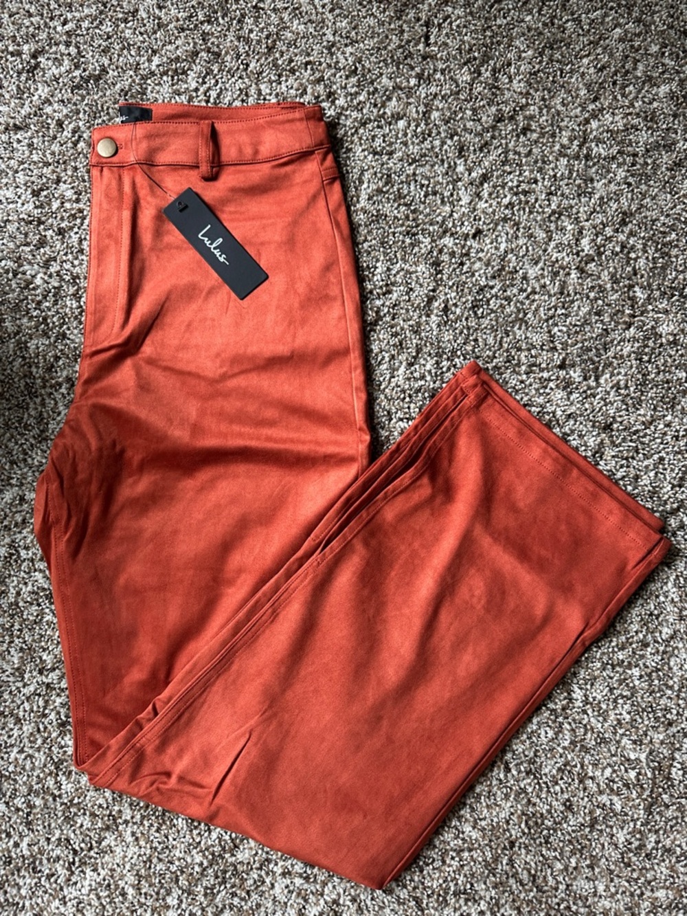 Lulu's Rust Orange High-Rise Straight Leg Trousers
